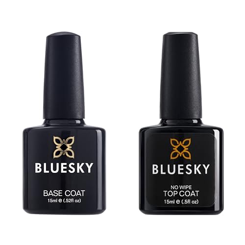 Bluesky Base and No Wipe Top Coat Duo, 2 x 15ml Bottles, Professional Nail Gel Polish