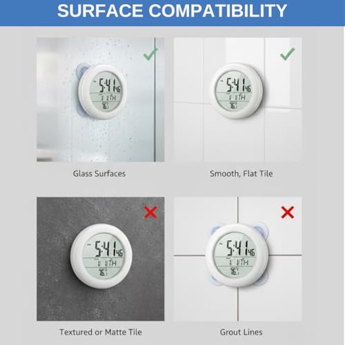 Ken-Tech Shower Clock for Bathroom and Kitchen - Large Digital Display Shows Time, Date, Day of The Week and Temperature. Large Suction Cups, Hanging Hole, and Kick Stand - Atomic Clock by Ken-Tech - Image 5
