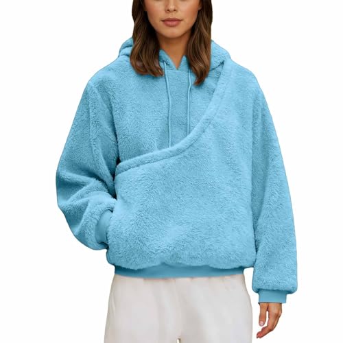 Sudadera con capucha azul cielo talla L con bolsillo para niños y gatos de forro polar