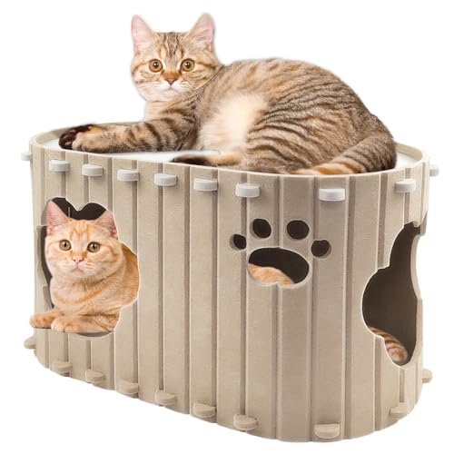 Cat Cave Cat House for Indoor Cats, Covered Cats Cave Beds & Furniture, Cat Bed Cave for Multiple Cats Up to 22 Lbs, Scratch Resistant Breathable Foldable Cats Cave Beds/Hideaway/Cubes