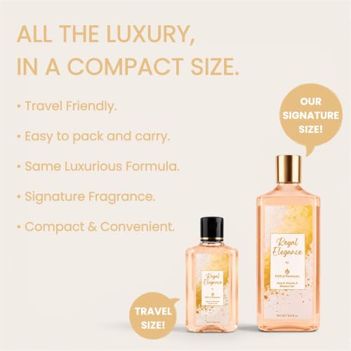 Image of Bath & Blossoms Regal Elegance Shower Gel | Warm Amber & Musk | Rich Foaming Lather | Aloe Vera & Vitamin E | Hydrating Gentle formula suitable for all skin types | 100% Paraben Free & Vegan | Premium Body Care