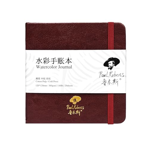 Paul Rubens 正方形 水彩日記帳 綿100% 無酸 コールドプレス 水彩スケッチブック 4.72 x 4.72インチ 140ポンド 300gsm 水彩絵の具、グワッシュ、アクリル用 20枚