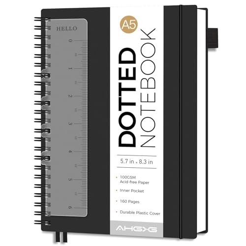 AHGXG Dotted Journal, Grid Spiral Notebook, 160 Pages, A5 (5.7" x 8.3")