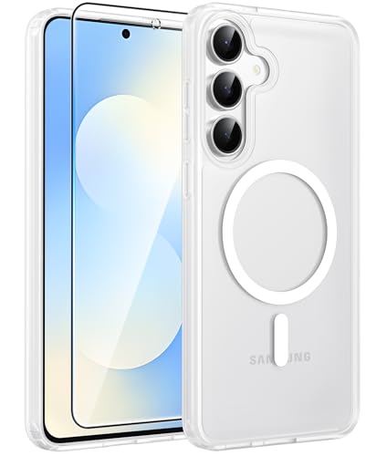 Image of FNTCASE for Samsung Galaxy S25 FE Case: Magnetic Translucent Matte Military Grade Drop Proof Protection Cell Phone Cover - Slim Rugged Durable Shockproof Protective S25Fe Cases (White-6.7 inch)