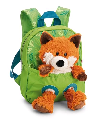 NICI Mochila Infantil Verde de 21 × 26 cm con Adorable Zorro de Peluche Desmontable de 25 cm, Muy Suave y Esponjoso, niños y niñas de 2 a 5 años - 62692