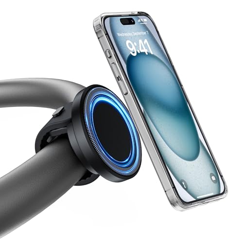 NINEFATICS Stroller Phone Holder Compatible with MagSafe Magnetic Handlebar Mount 17x N52 Strong Magnets Fits Treadmills Peloton Shopping & Golf Carts Adjustable Strap iPhone 1217 & Android