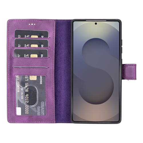 HARDISTON Premium Wallet Case for Samsung Galaxy, Handmade Genuine Leather, Detachable Magnetic Flip Cover with Card Holders, Customizable, Horizontal Kickstand (Purple, for Samsung Galaxy S26 Ultra)