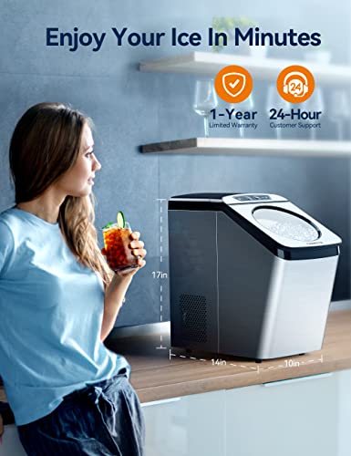 Thereye Countertop Nugget Ice Maker, Pebble Ice Maker Machine, 30Lbs Per Day, 2 Ways Water Refill, 3Qt Water Reservoir & Self-Cleaning, Stainless Steel Finish Ice Machine For Home Office Bar Party #TOP5