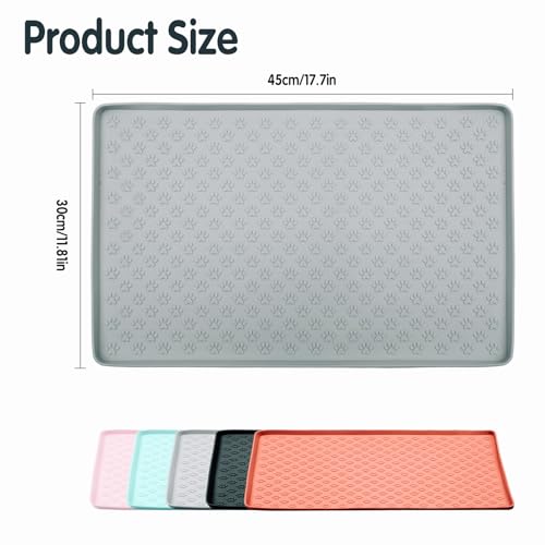Dog Food Mat, Cat Food Mat, Pet Food Mat, Dog Feeding Mat, 18\" x 12\" Silicone Mat, Dog Bowl Mat, Dog Food Mats for Floors, 0.4 Inch Raised Edges to Prevent Food and Water Messes On Floor Gray - Thumbnail 2