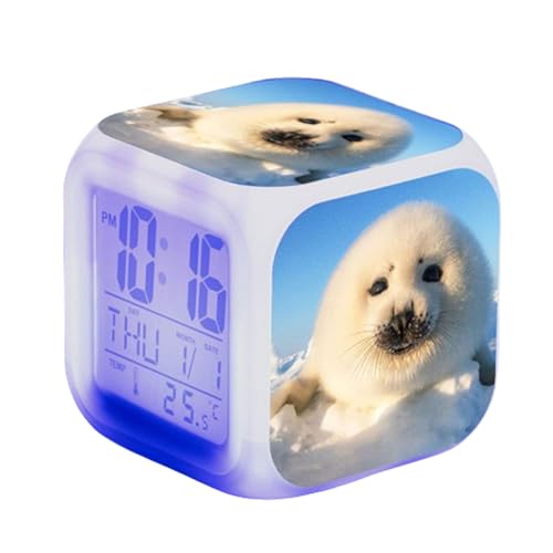 Blissbuilt Sveglia Comodino Orologio per Bambini con Snooze,rilevamento della Temperatura Anime Sveglia Digitale LED,con luci,7 Colori Che cambiano la Notte Regalo Compleanno Ragazza Donne (foca)