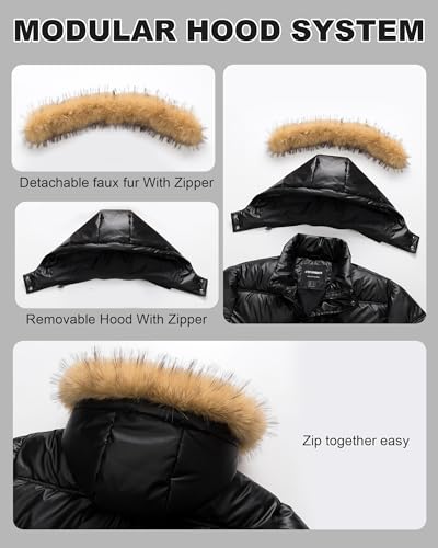 Image of Men's Puffer Jacket Winter Coat Puffy Parka with Fur Hood Waterproof & Windproof Shell Fleece lining 4 Pockets