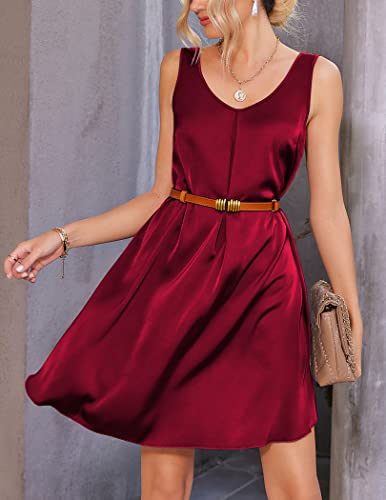 Ekouaer Womens, Silk Sleeveless Nightgown Nightshirt, Sleeping Gowns, Comfy V Neck, Satin Lingerie, Sleepwear Nightie, Wine, Medium #TOP24