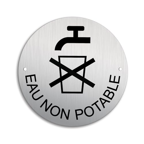 Plaque Eau non potable Ø 100 mm 2 fois perforé Plaque signalétique Aluminium brossé
