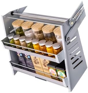 Stainless Steel Soft Close Kitchen Cabinet Stop, 600mm Width, 2-Shelf Space Saver for 700mm Cabinets, Durable Damping Mechanism, Perfect for Modern Kitchens