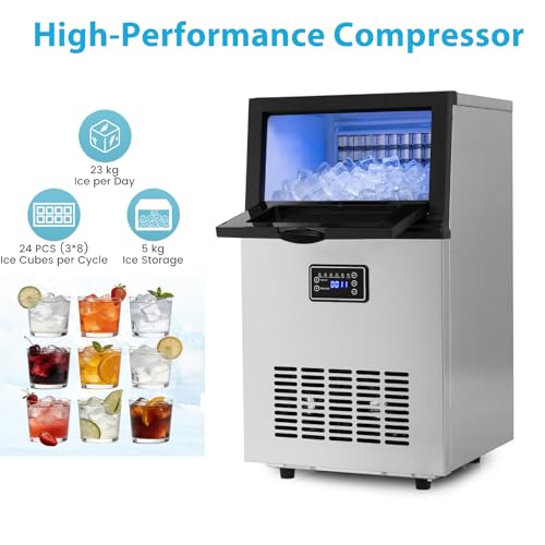 TANGZON Commercial Ice Maker Machine - Stainless Steel Ice Machine with 15 Thickness Settings, Self-Cleaning, Digital Control & Ice Scoop (23kg/24H, 5kg Storage) - Image 2