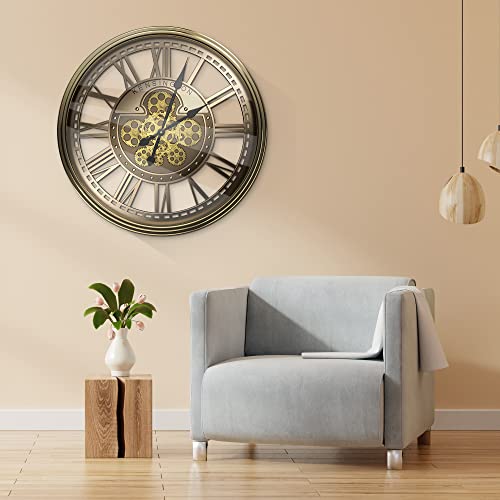 Toktekk 28 Inch Large Wall Clock With Real Moving Gears, Battery Operated Modern Metal Decorative Wall Clock, Oversize Industrial Steampunk Wall Clock For Living Room Decor (Vintage Bronze) #TOP4