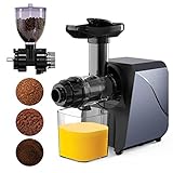 Slow Juicer Entsafter Elektrische Kaffeemühle mit Grat, 2-in-1 Kaltpressen Entsafter Kaffeemühle, 250W Entsafter für Gemüse und Obst, Bohnen, Pfeffer, Gewürze, Kräuter Mahlwerk, BPA-frei, Leiser Motor
