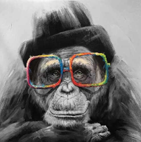 Singe avec des lunettes affiche toile nordique noir et blanc 70x70cm