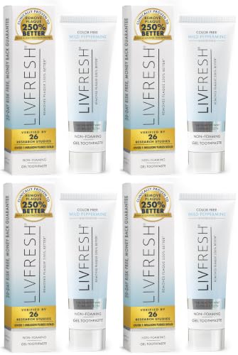 Image of LIVFRESH Toothpaste Gel, Clinically Proven to Remove Plaque 250% Better, Improves Gum Health 190% Better, Prevents & Reduces Tartar, Mild Peppermint (Pack of 4)