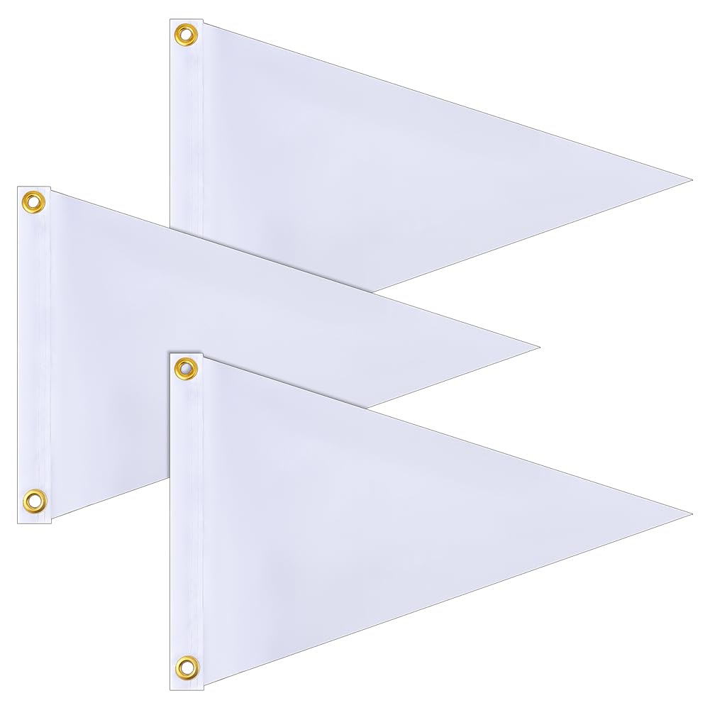 FINGERINSPIRE 3PCS Drapeaux de Pennon Triangulaires pour Bateau Polyester 335x525mm Drapeaux de Pennon pour Bateau Drapeau Marin Triangulaire Polyester avec Œillets Dorés Décoration Nautique Blanche