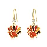 ecozran Thanksgiving Colored Turkey Earrings Handmade Vintage 14K Gold Earrings Crystal Embellishment Festival Party Gifts Thanksgiving Christmas Women's Accessories (F)