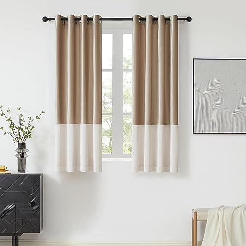 BULBUL Luxury Color Block Velvet Curtains 63 inch- Cream Ivory Champagne