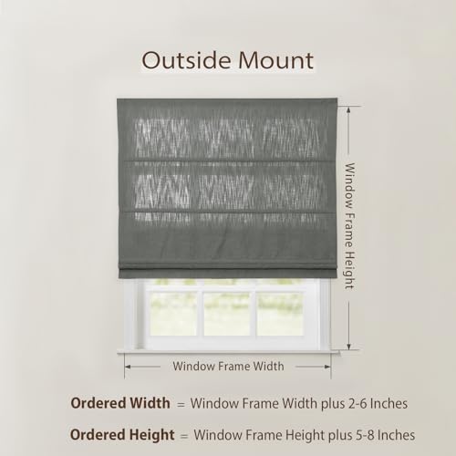 Image of TWOPAGES Isabella No Drill Cordless Roman Shade Linen Textured Cotton Roman Blind for Windows, Custom Made Room Darkening Blackout Roman Window Shade, Hardware Included, Dark Gray, 1 Piece