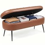 Storage Ottoman Bench, 43.7"PU Leather End of Bed Bench Walnut Brown