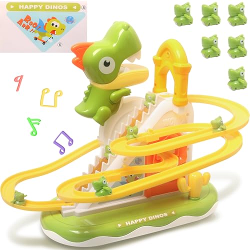 SHYMAGICRZ Dinosaur Climbing Slide Stair Toy，Assembly Track Car, Stair Climbing Game Set for Toddler Motorized with Music, Birthday Gifts for 3 4 5 6 7 Year Old Boys Girls Children