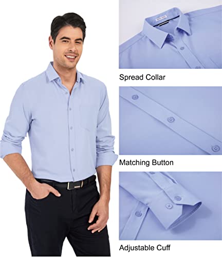 Esabel.c Mens Dress Shirts Wrinkle Free Long Sleeve Stretch Business Casual Button Down Shirt, Lsblue,L #TOP2
