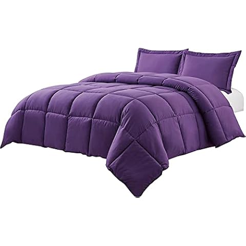 Sweet Dream Collection All Season King -Soft Quilted Down Alternative 300 GSM Microfiber Fill-Comforter Duvet Insert with Corner Tabs,100% Cotton 1000 TC-Winter Summer Warm (Purple,90X106 inches) Cover