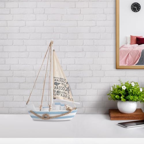 Wooden Sailboat Model Mini LED Nautical Shell Wood Sailing Ship Figurine Decor for Home Desktop Table Bookshelf Ornament without Battery by NUOBESTY - Used condition - Image 8