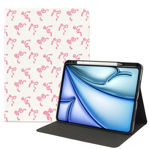 JOYLAND Cute Pad Case for iPad Air 5th/4th Generation (2022/2020) 10.9 inch,Streamer Bow Pattern Anti-Scratch Shockproof Premium Folio Stand Case with Pencil Holder,Auto Wake/Sleep