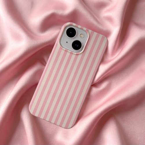 【2026】 Cute Pink Striped TPU Cover for iPhone 13/14, Shockproof Girls Case