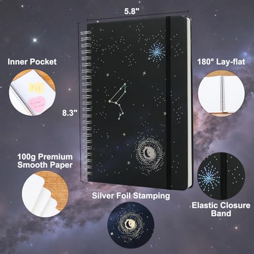 SIIXU Starry Sky Journal à spirale à couverture rigide pour écriture – Carnet A5 ligné avec bande élastique, 160 pages pour homme et femme – vue 2