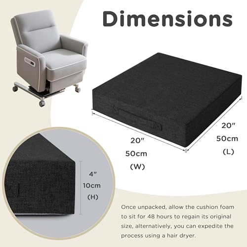 Image of AddGrace Recliner Cushions for Elderly Thick Seat Cushion 20 inchx20 inchx4 inch Chair Pads with Non Slip Backing and Washable Cover for Couch Armchair Chairs Black
