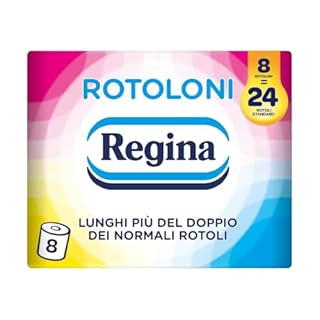 Rotoloni Regina - 8 Maxi Rotoli di Carta Igienica, 500 Fogli a 2 Veli, Lunghi Più del Doppio dei Normali Rotoli, Confezione 50% in Plastica Riciclata, Carta 100% Certificata FSC