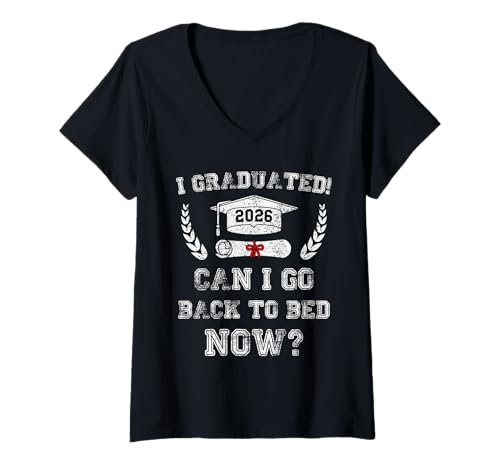 Femme Chemise Humoristique avec Inscription « I Graduated Can go Back to Bed Now » T-Shirt avec Col en V