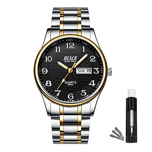 BOSCK Analogico Reloj Hombre Acero，Empresarial Cuarzo Moda 30M Impermeable Inoxidable Acero Relojes para Hombre,Deportivo con Fecha Relojes de analógico Relojes Pulsera Watch