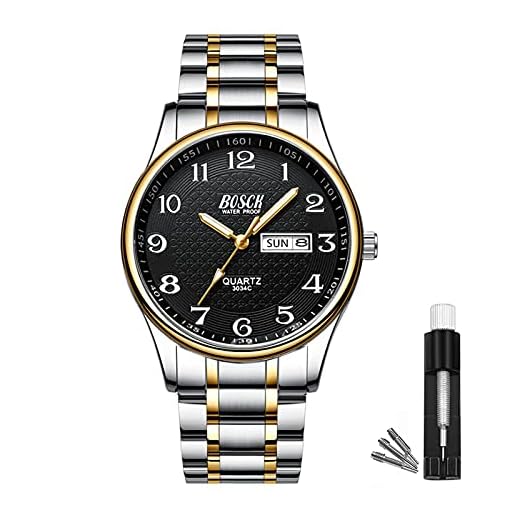 BOSCK Analogico Reloj Hombre Acero，Empresarial Cuarzo Moda 30M Impermeable Inoxidable Acero Relojes para Hombre,Deportivo con Fecha Relojes de analógico Relojes Pulsera Watch