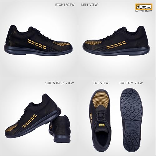 Image of JCB FASTRAC Light Weight Safety Shoes for Man | Breathable Textile Upper | Steel Toe Cap | Antislip & Water Resistant | Single Density, Antistatic & Abrasion Resistance | Black | Size 6-10 UK
