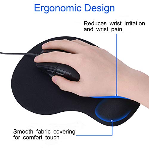 JIKIOU 2 Pack Mouse Pad, Ergonomic Mouse Pad with Gel Wrist Rest Support, Comfortable Wrist Rest Mouse Pad with Non-Slip PU Base for Computer Laptop Home Office Travel, Small Size, 9 x 7.5 inch, Black - Thumbnail 5