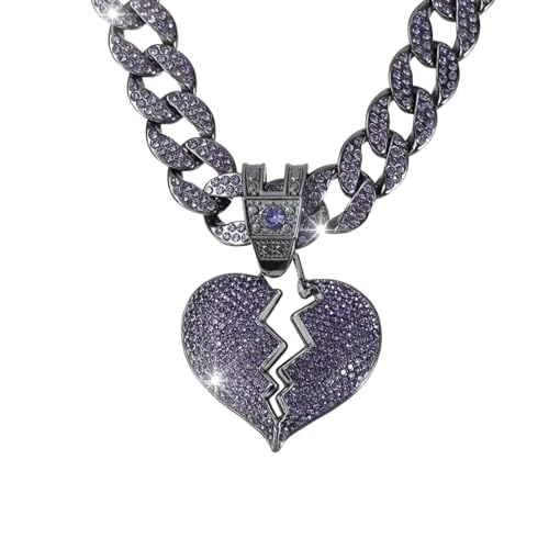 Collier chaîne cubaine et pendentif cœur brisé pourpre aux finitions soignées de style hip-hop