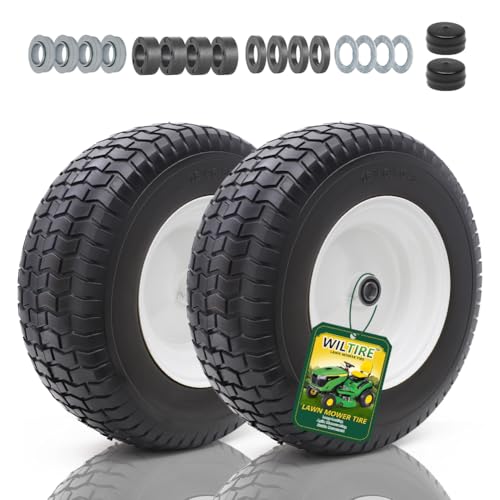Wiltire 16x6.50-8 Flat Free Lawn Mower Tire & Wheel 2 Pack