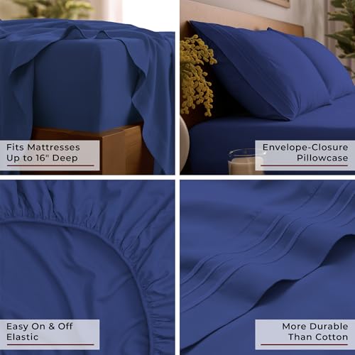 Image of Mellanni Twin Sheets Set - 3 PC Iconic Collection Bedding | Hotel Luxury, Extra Soft, Cooling Bed Sheets - Wrinkle, Fade, Stain Resistant (Twin, Royal Blue)