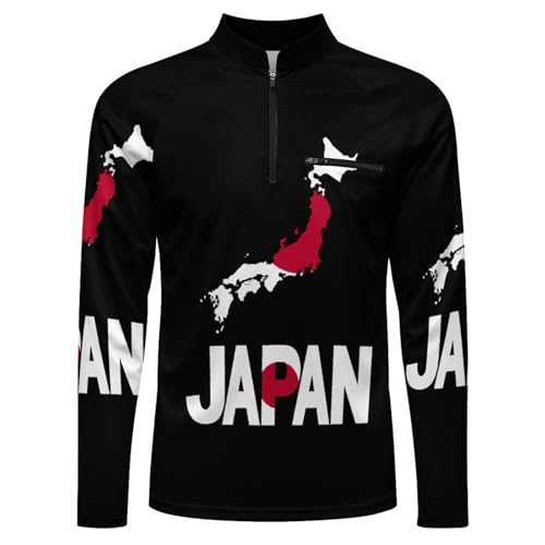 Japan Map Flag and Text Men's Rash Guard Long Sleeves Quick Dry Fishing Workout Shirts with Zipper4