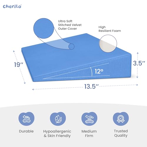 Image of Cherilo Half Size Elevated Wedge Pillow for Baby Crib & Mattress, Helps to Elevate Baby for Acid Reflux, Colic, GERD, Heat Burn & Vomiting - 19 inch x 13.5 inch x 3.5 inch - With Removable Velvet Cover - Sky Blue