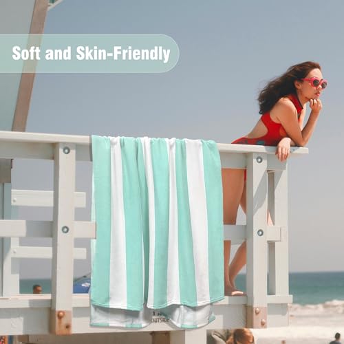 HENBAY Duży ponadwymiarowy ręcznik plażowy – puszysty 70 x 180 cm pluszowy ręcznik basenowy z mikrofibry, szybkoschnący ręcznik kąpielowy w paski Aqua
