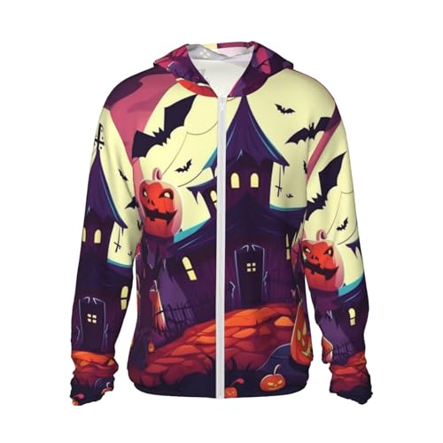Camiseta masculina Happy Halloween com capuz com proteção solar FPS 50+ manga comprida Rash Guard, P