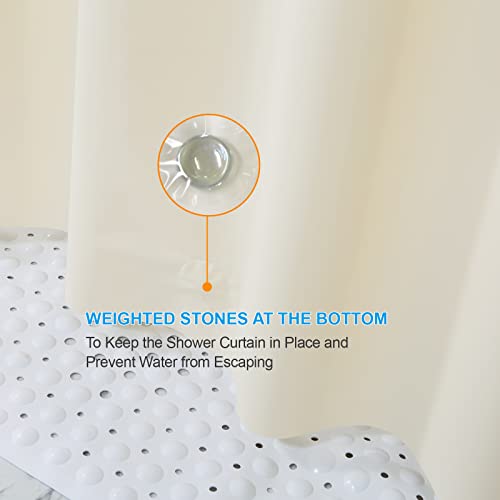 Amazerbath Plastic Shower Curtain, 72 X 72 Inches Peva Heavy Duty Beige Shower Curtain, Waterproof Heavy Weight Thick Bathroom Curtain With 3 Big Clear Weighted Stones And 12 Rustproof Grommet Holes #TOP2